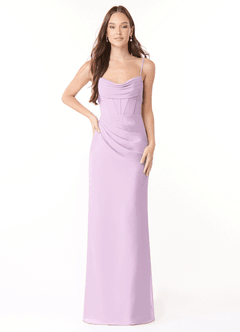 Azazie Mai Bridesmaid Dresses Frosted Lilac Sheath Pleated Chiffon Dress image1