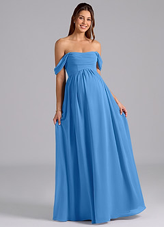 Azazie Saige vestidos de dama de honor de maternidad Vestido de Corte en A Plisado Hasta el suelo Gasa image4