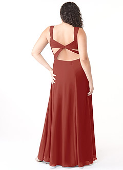 Azazie Nahrin Vestidos de damas de honor Vestido de Terracota de Gasa de Corte en A con Cuello en V Plisado image8