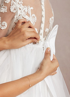 Azazie Elodie Flower Girl Dresses Ivory White Ball-Gown Lace Dress image9