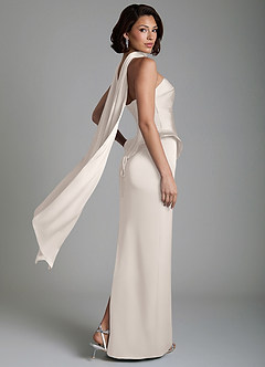 Azazie Harlow Bridesmaid Dresses White Alabaster Sheath Corset Stretch Satin Dress image9