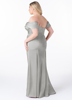 Azazie Amyra Robes de demoiselle d'honneur Robe Fourreau Convertible en Satin extensible Épaule décolletée Argent image12