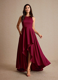 Azazie Niles Mother of the Bride Dresses Burgundy A-Line Trains Stretch Satin Dress image6