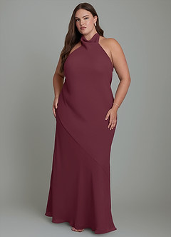 Azazie Velli Robes de demoiselle d'honneur Robe Sirène en Mousseline de soie Col haut Cabernet image8