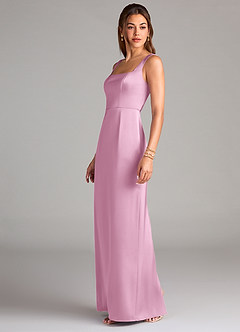 Azazie Flori Bridesmaid Dresses Candy Pink Sheath Side Slit Stretch Satin Dress image4