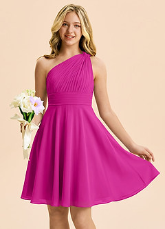 Azazie Charlize Junior Fuchsia A-Line Pleated Chiffon Dress image1