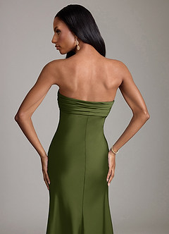 Azazie Saylor Vestidos de damas de honor Vestido de Oliva de Satén Elástico de Corte Sirena con Sin tirantes image6