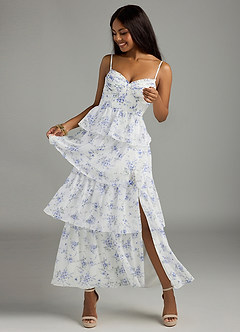 Azazie Kaiden Bridesmaid Dresses Blue Cottage Floral A-Line Sweetheart Neckline Chiffon Dress image7
