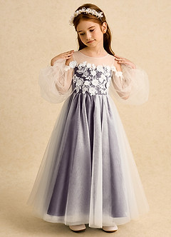 Azazie Zimi vestidos de niña de las flores Vestido de Ciruela de Tul de Princesa con Escote de Corazón image3