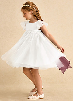 Azazie Munchkin Abiti da Ragazza di Fiori Abito A-Line in Tulle Fiocco Avorio Rosa Del Deserto image5