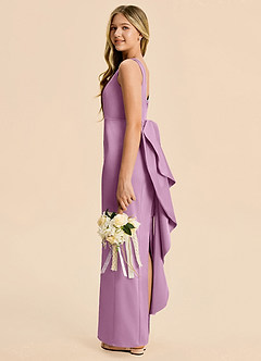 Azazie Emi Junior Wisteria Sheath Bow Stretch Satin Dress image3