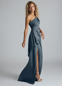 Azazie Maive Bridesmaid Dresses Twilight Sheath Ruched Stretch Satin Dress image4