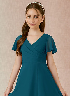 Azazie Induh Junior Ink Blue A-Line Ruched Chiffon Dress image4