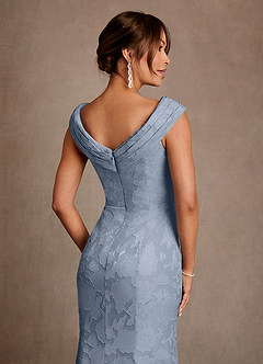 Azazie Keith Mother of the Bride Dresses Dusty Blue Sheath Pleated Floral Burnout Dress image5
