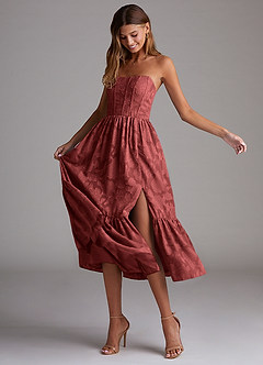 Azazie Delphina Bridesmaid Dresses Terracotta A-Line Strapless Floral Burnout Convertible Dress image3