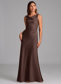 Azazie Nerine Bridesmaid Dresses Ganache A-Line Pleated Stretch Satin Dress image3