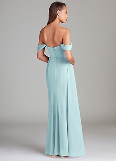 Azazie Amyra Bridesmaid Dresses Sea Glass Sheath Off the Shoulder Chiffon Convertible Dress image4