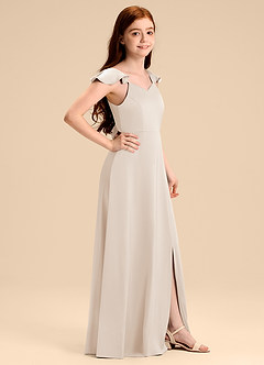Azazie Everett Junior Vestido de Alabastro Blanco de Satén Elástico de Corte en A con Lazo image3