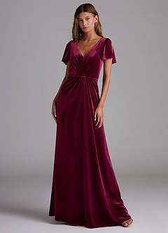 Azazie Soren Bridesmaid Dresses Cabernet A-Line Velvet Dress image1