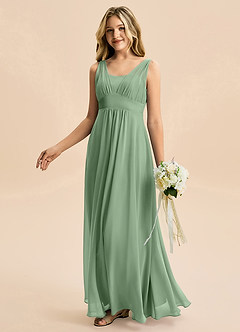 Azazie Odette Junior Matcha A-Line Sweetheart Neckline Chiffon Dress image1