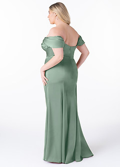 Azazie Amyra Vestidos de damas de honor Vestido Agave de Satén Elástico de Corte Sirena Convertible con Hombros descubiertos image12