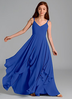 Azazie Karan Junior Abito A-Line in Chiffon Blu Reale image1