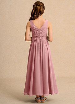 Azazie Ducky Girls Formal Robe Demoiselle D'honneur Fillette Robe Trapèze en Mousseline de soie Plissé Rose Poussiéreuse image2