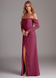 Azazie Hallie Bridesmaid Dresses Mulberry Mermaid Long Sleeve Chiffon Dress image3
