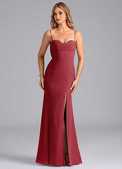 Azazie Wynni Bridesmaid Dresses Pomegranate Mermaid Corset Chiffon Dress image4