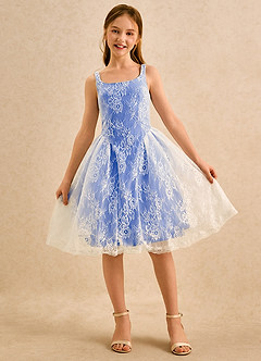 Azazie Cubbie Girls Formal Robe Demoiselle D'honneur Fillette Robe Trapèze en Dentelle Bleu Roi image4