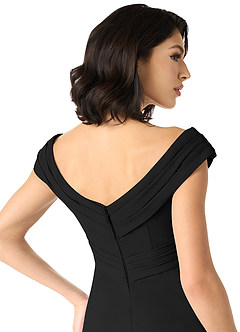 Azazie Evita Bridesmaid Dresses Black A-Line Off the Shoulder Stretch Crepe Dress image5