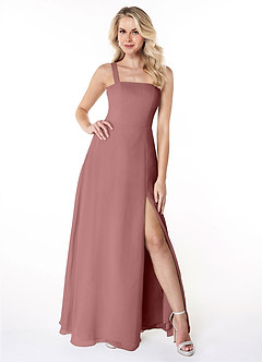 Azazie Jay Bridesmaid Dresses Desert Rose A-Line Square Neckline Side Slit Chiffon Dress image1