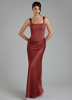 Azazie Etta Robes de demoiselle d'honneur Robe Sirène en Satin extensible Corset Terracotta image1