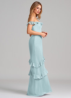 Azazie Marilynn 신부 들러리 드레스 인어 오프 더 숄더 쉬폰 바닥 길이 드레스 image5