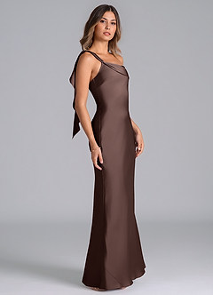Azazie Driea Bridesmaid Dresses Ganache Mermaid One Shoulder Stretch Satin Dress image4
