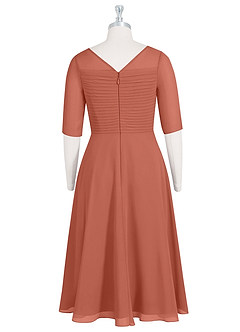 Azazie Naomi Mother of the Bride Dresses Clay A-Line Boatneck Pleated Chiffon Dress image8