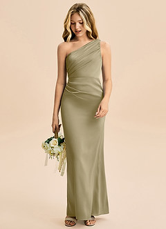 Azazie Akilah Junior Osłona Pofałdowany Satyna elastyczna Długość podłogi Młodsza druhna Sukienka image3