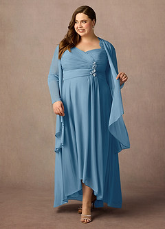 Azazie Anne Mother of the Bride Dresses Steel Blue Sheath Sweetheart Sequins Lace Dress image10