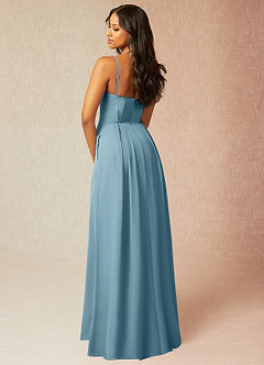 Azazie Kyedae Bridesmaid Dresses Moody Blue A-Line V-Neck Pleated Chiffon Dress image4