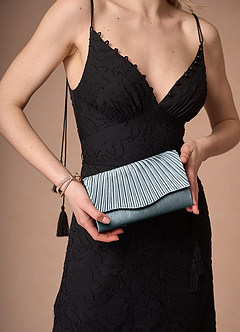 front Matching Color Pleated Metallic Satin Envelope Clutch