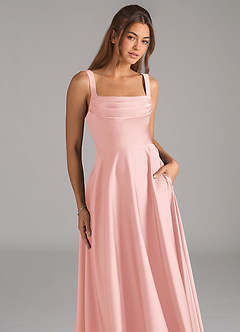 Azazie Shaude Bridesmaid Dresses Powder Pink A-Line Pleated Stretch Satin Dress image2