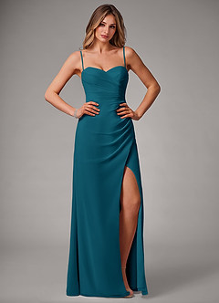 Azazie Haisley Bridesmaid Dresses Ink Blue Sheath Off the Shoulder Chiffon Convertible Dress image1