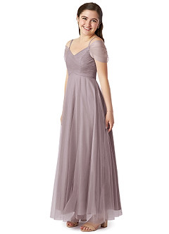 Azazie Jeyne A-Line Off the Shoulder Tulle Floor-Length Junior Bridesmaid Dress image3