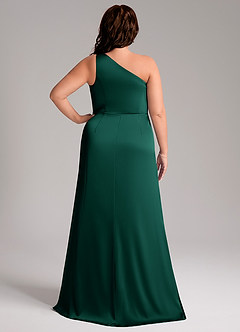 Azazie Phaedra Bridesmaid Dresses Emerald A-Line One Shoulder Stretch Satin Dress image9
