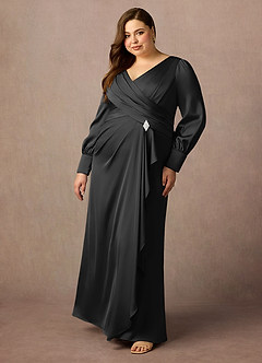 Azazie Petrina Moeder van de bruid jurken Zeemeermin Jurk van Stretch Satijn Geplooid Zwart image3