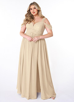 Azazie Lianne Jurken voor bruidsmeisjes Jurk van Chiffon met A-Lijn Off the Shoulder Champagne image7