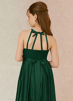 Azazie Arianthe Junior Vestido de Verde Oscuro de Satén Elástico de Corte En A con Con bolsillos image7