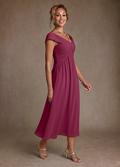 Azazie Mirta Mother of the Bride Dresses Mulberry A-Line Pleated Floral Burnout Dress image3