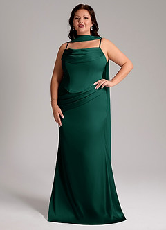 Azazie Sorrel Bridesmaid Dresses Emerald Mermaid Strapless Stretch Satin Convertible Dress image7
