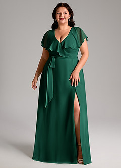 Azazie Lainey Bridesmaid Dresses Emerald A-Line with Pockets Chiffon Dress image10